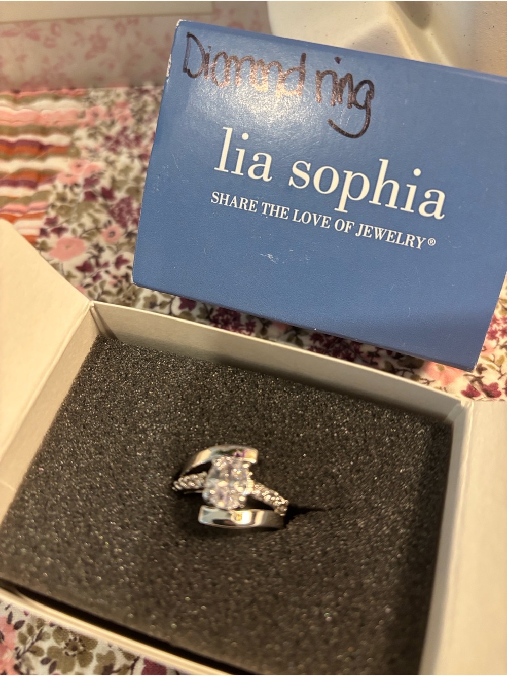 Lia Sophia Silver Tone Clear Crystal Fashion Ring. NWT